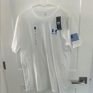 Under Armour White Short-Sleeve Freedom Crew Tee with Blue Logo